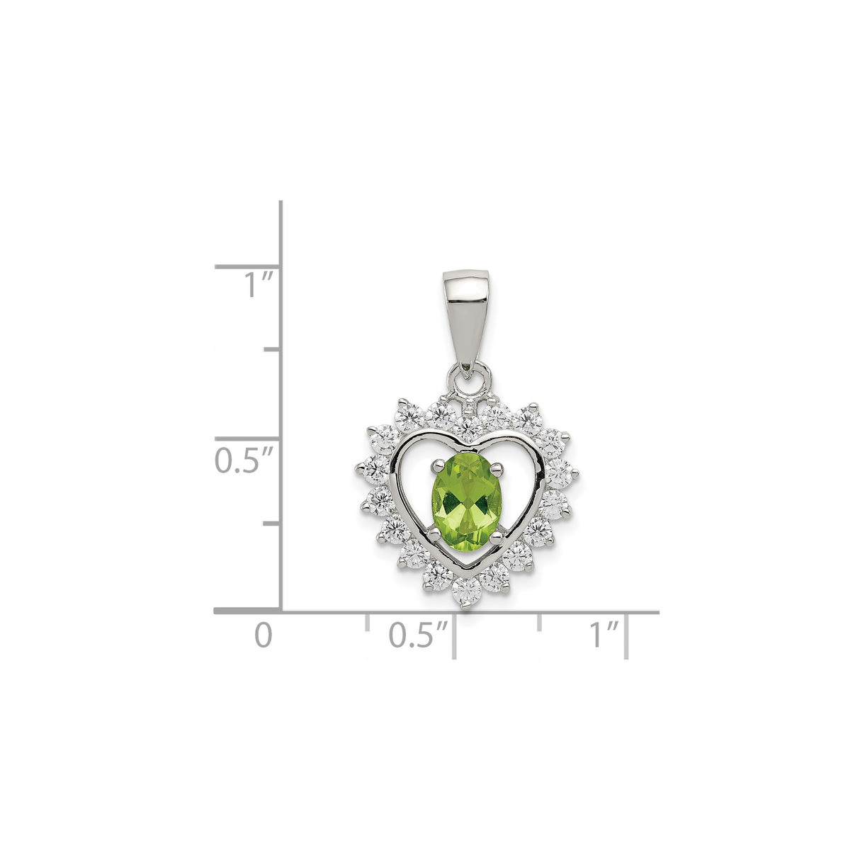 Sterling Silver Heart Pendant with Peridot and Cubic Zirconia Accents, Romantic August Birthstone Jewelry