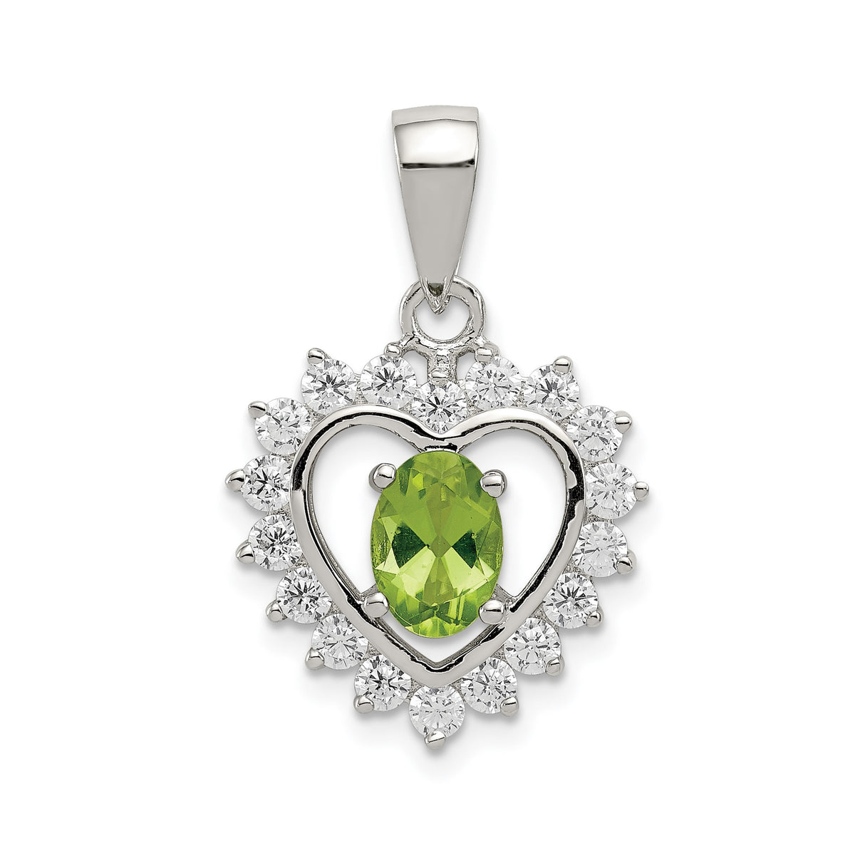 Sterling Silver Heart Pendant with Peridot and Cubic Zirconia Accents, Romantic August Birthstone Jewelry