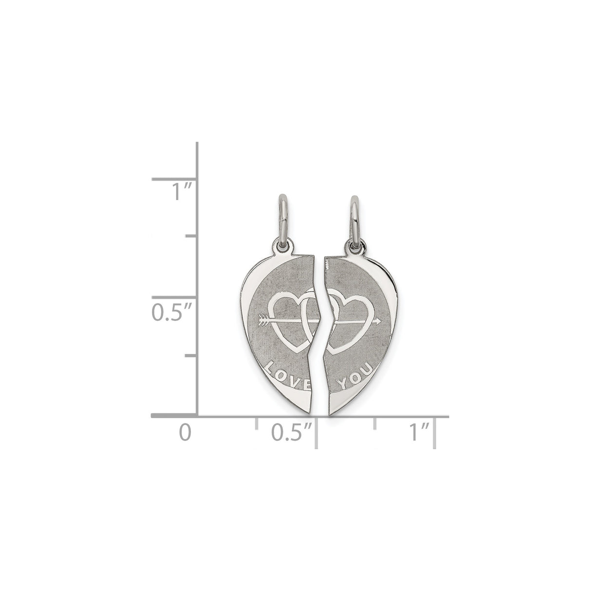 Sterling Silver Break Apart Heart Pendant with Interlocking Hearts and Arrow Design