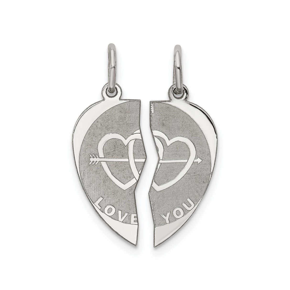 Sterling Silver Break Apart Heart Pendant with Interlocking Hearts and Arrow Design