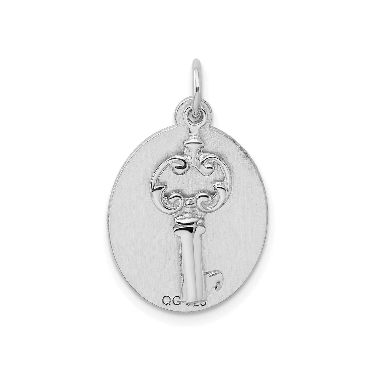 Sterling Silver Key Pendant with Ornate Vintage Design and Round Disc Charm for Women