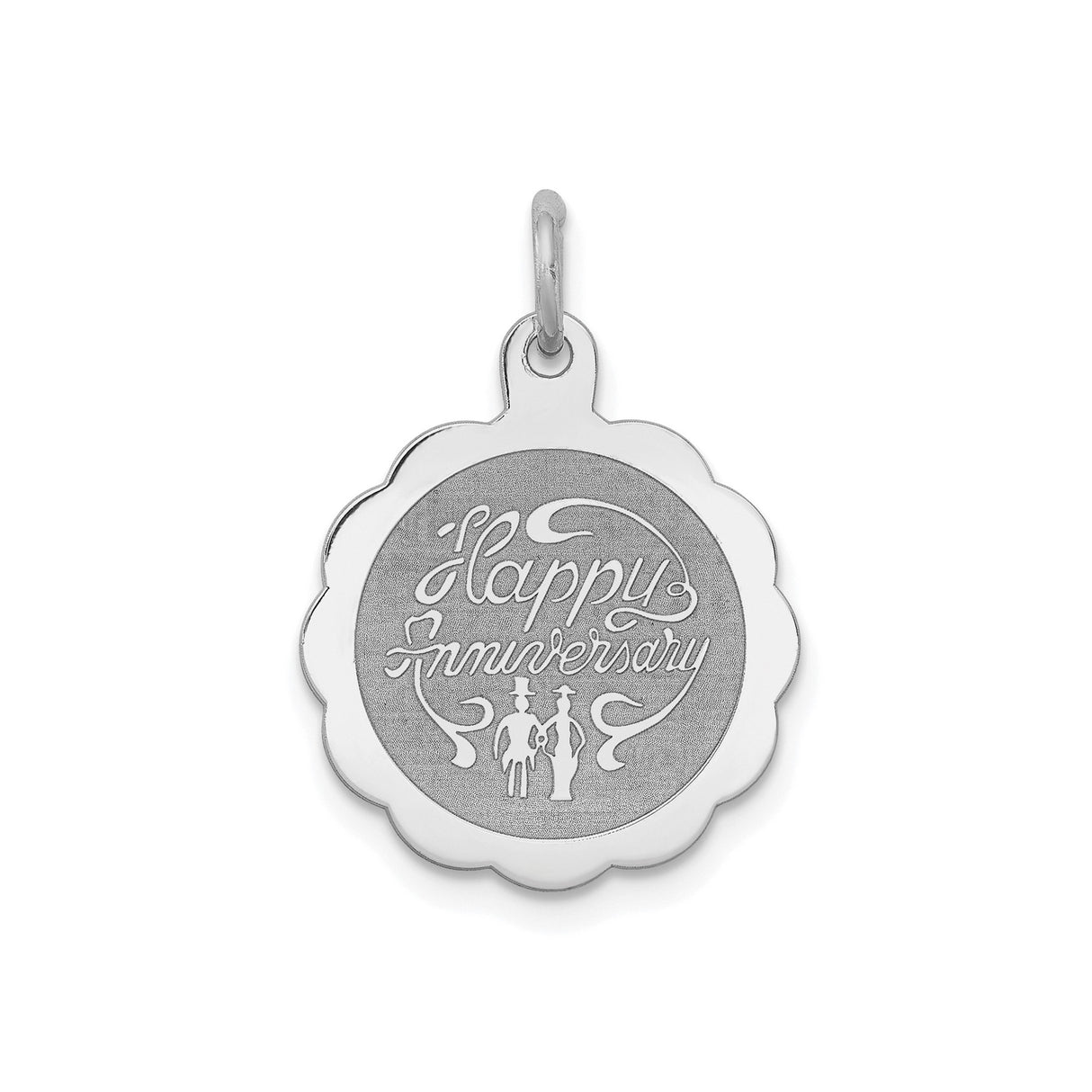 Sterling Silver Pendant with Scalloped Edge and Couple Silhouette, Romantic Keepsake Jewelry