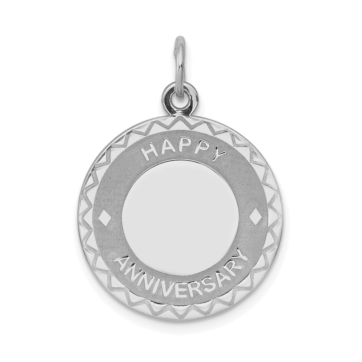 Sterling Silver Happy Anniversary Pendant with Geometric Border and Romantic Theme