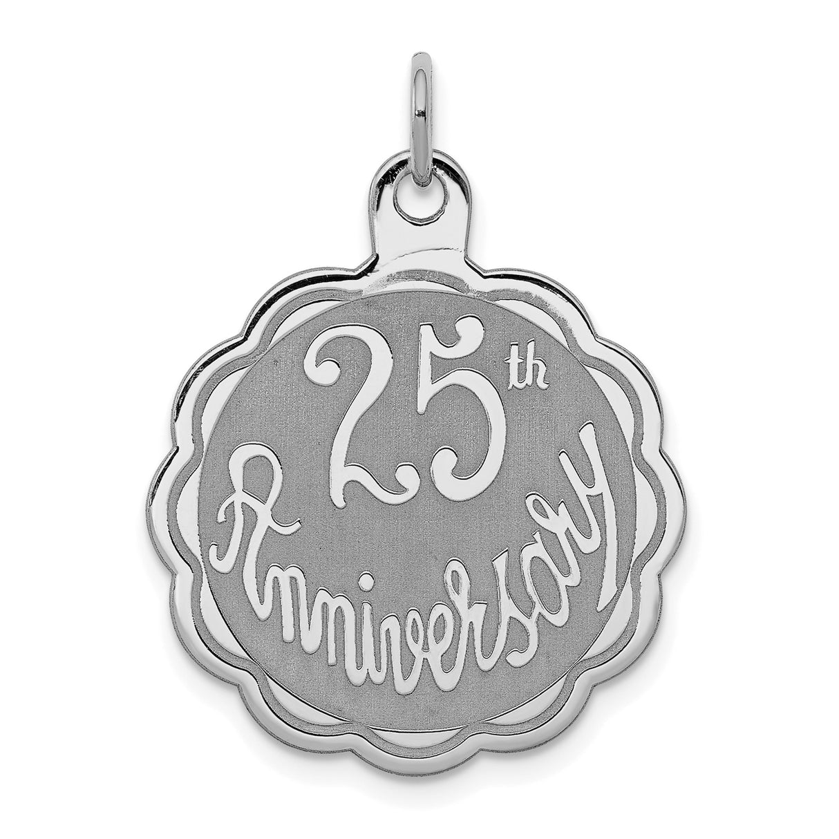 Sterling Silver 25th Wedding Anniversary Pendant, Script Disc Charm, Milestone Love