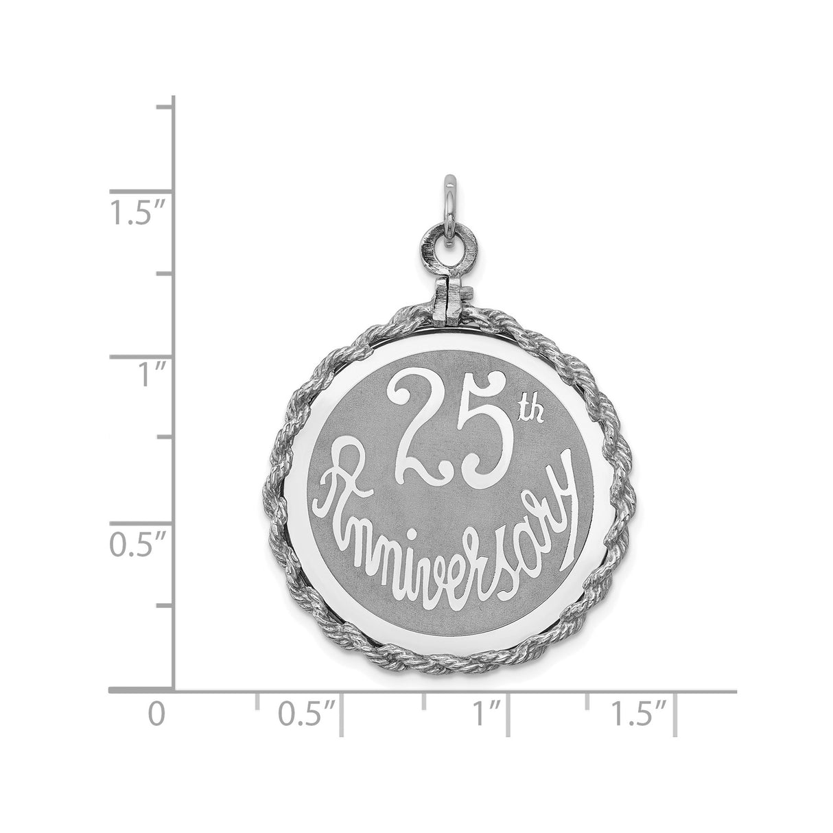 Sterling Silver 25th Anniversary Pendant with Twisted Rope Border and Etched Disc Charm