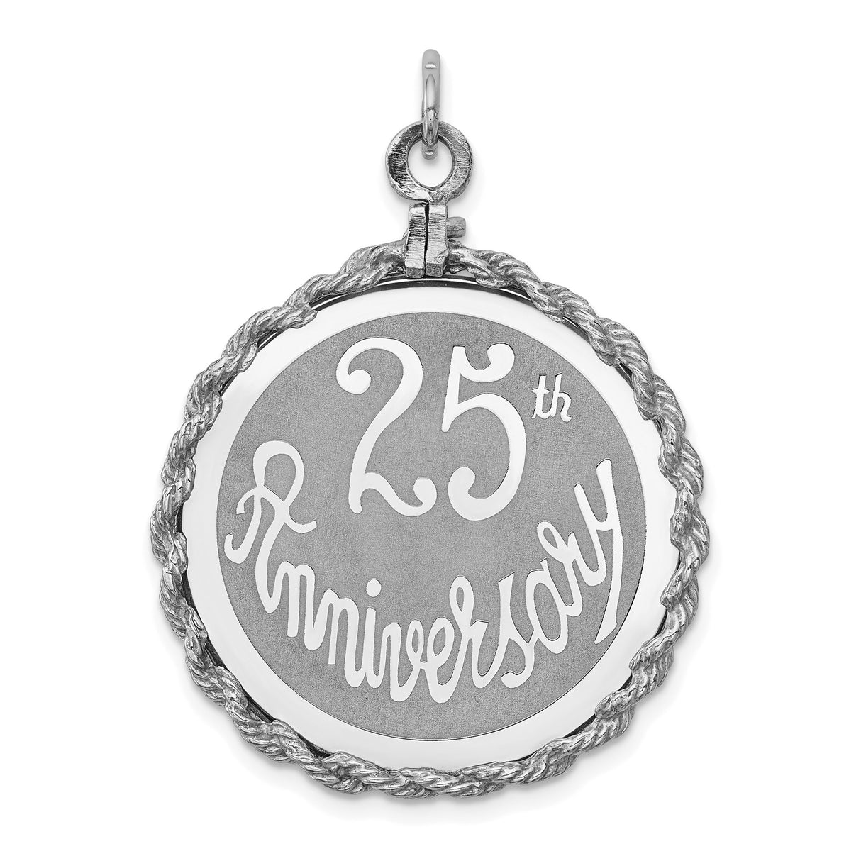 Sterling Silver 25th Anniversary Pendant with Twisted Rope Border and Etched Disc Charm