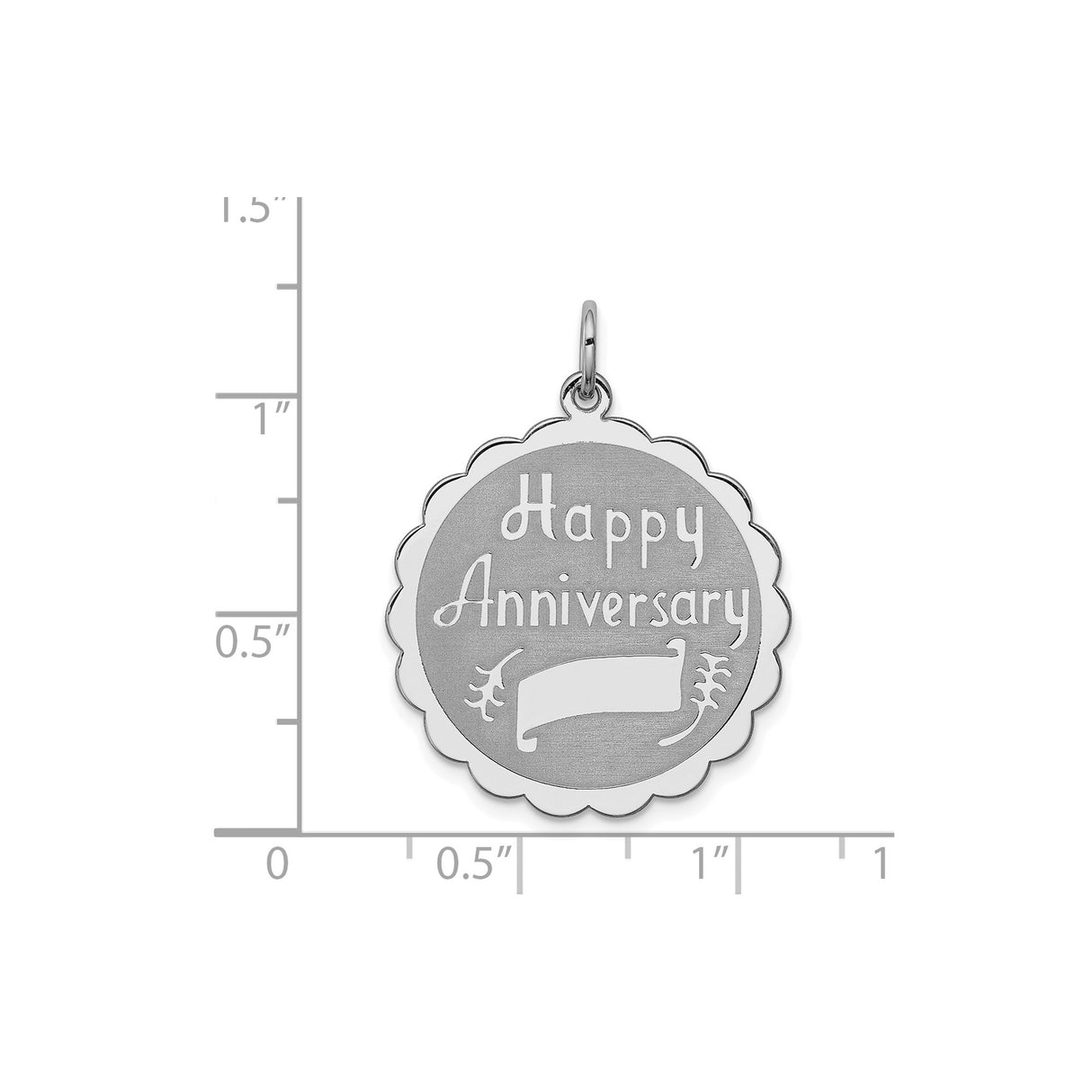 Sterling Silver Happy Anniversary Pendant with Scalloped Edge, Romantic Keepsake Charm