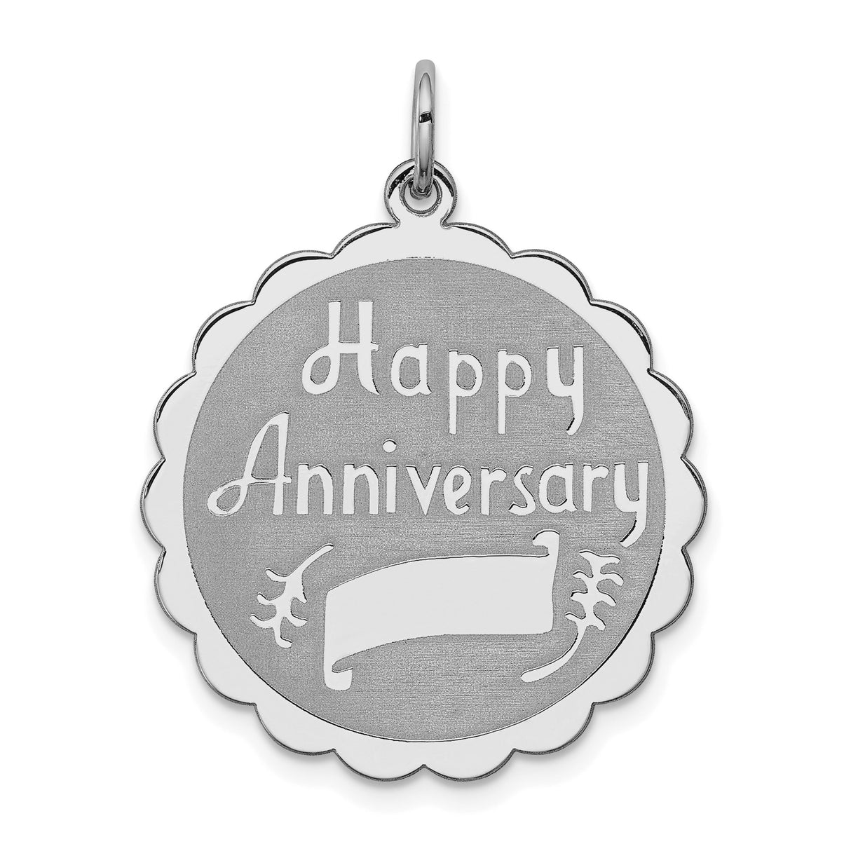 Sterling Silver Happy Anniversary Pendant with Scalloped Edge, Romantic Keepsake Charm