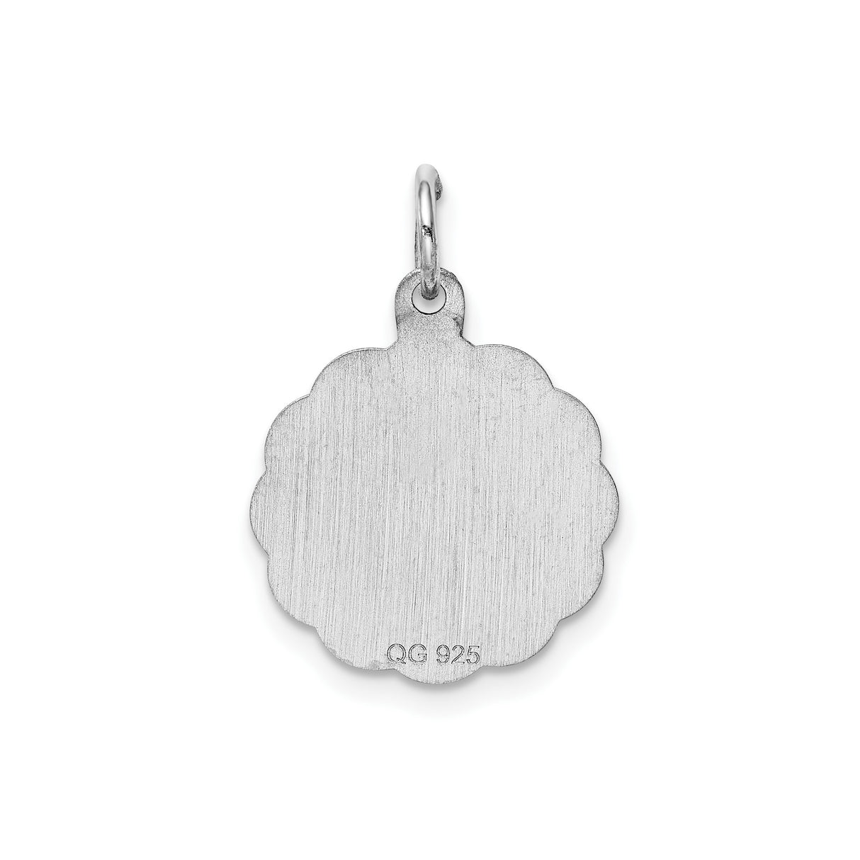 Sterling Silver Round Pendant with Brushed Center, Scalloped Edge, Special Friend and Heart Design