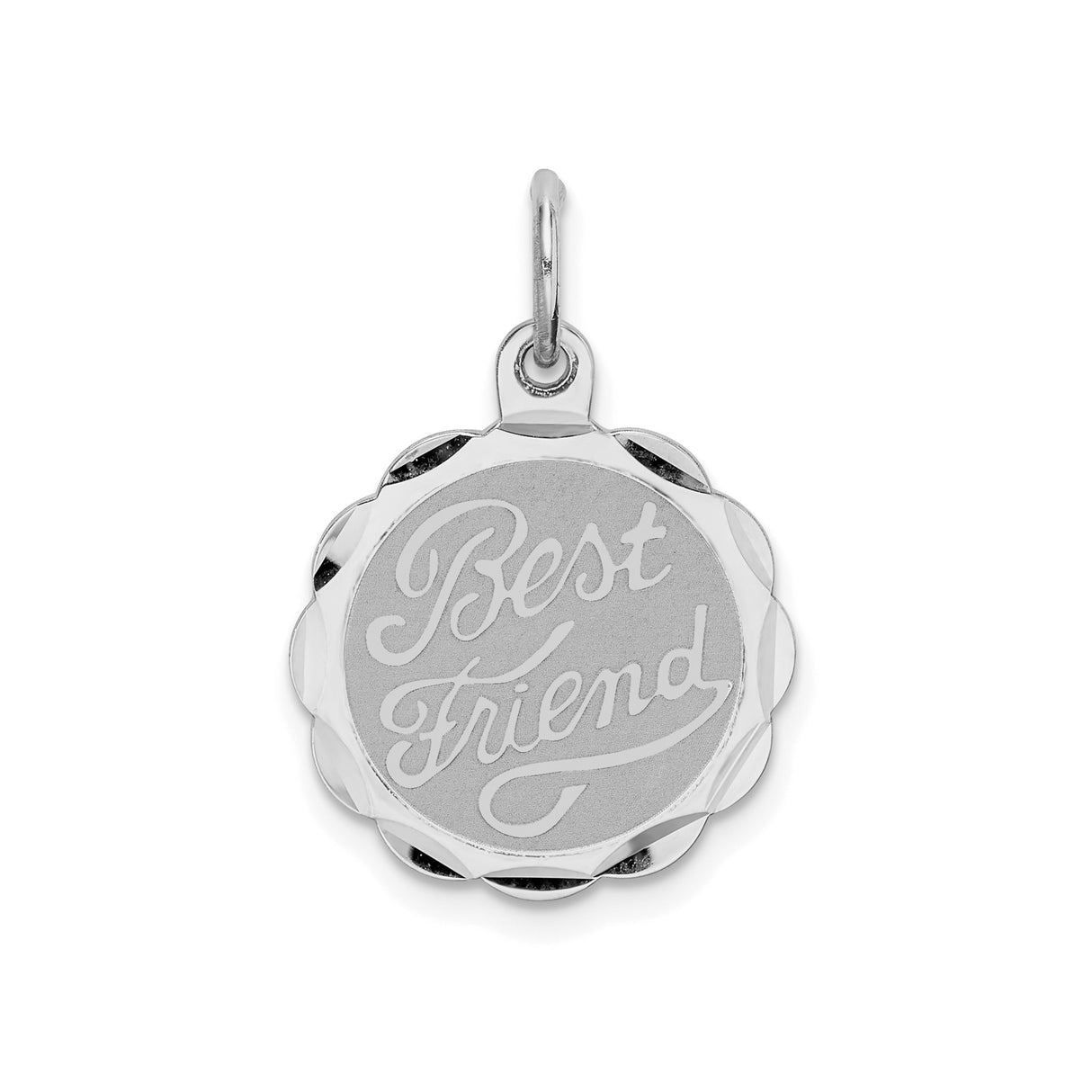 Sterling Silver Round Pendant with Scalloped Edges, Friendship Charm for Women or Unisex