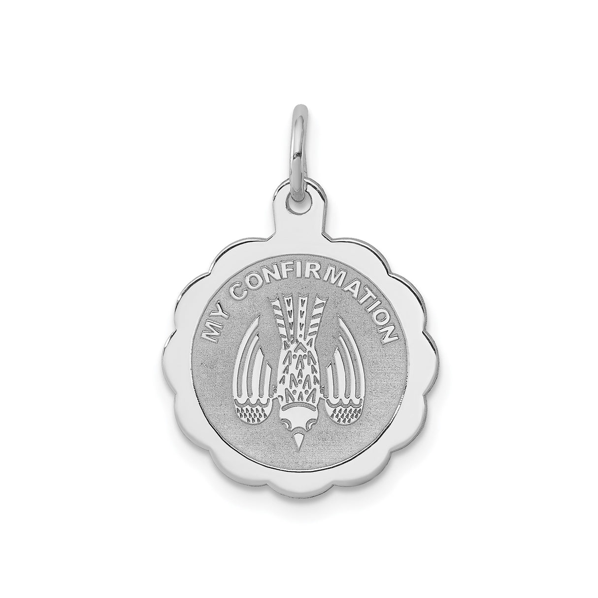 Sterling Silver Confirmation Pendant with Descending Dove Symbol of Holy Spirit and Faith