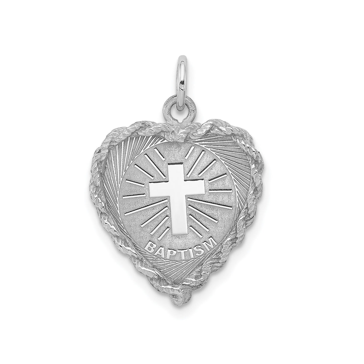 Sterling Silver Heart Pendant with Cross and Baptism Engraving, Christian Keepsake for Women
