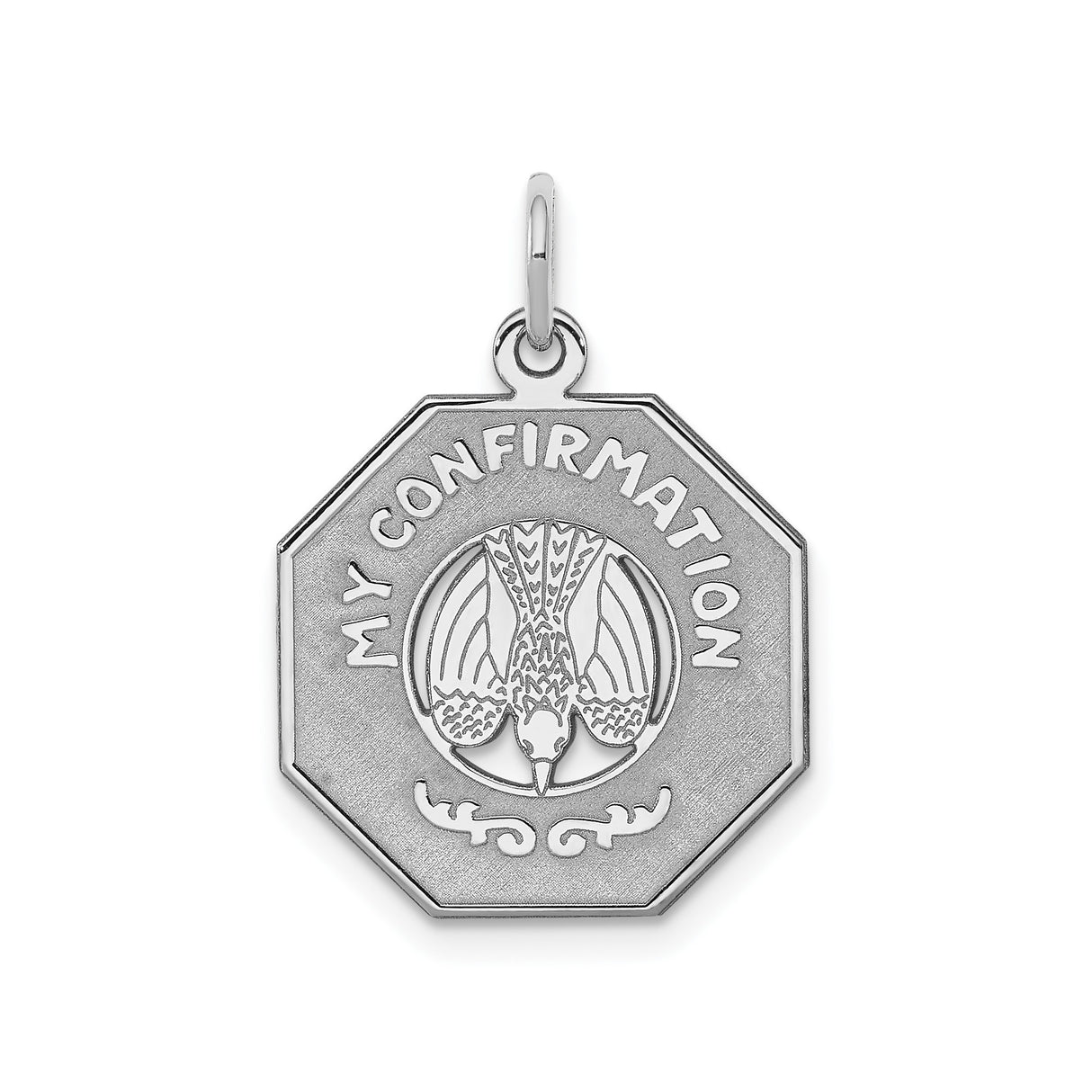 Sterling Silver Confirmation Octagon Pendant with Descending Dove Symbol, Christian Charm