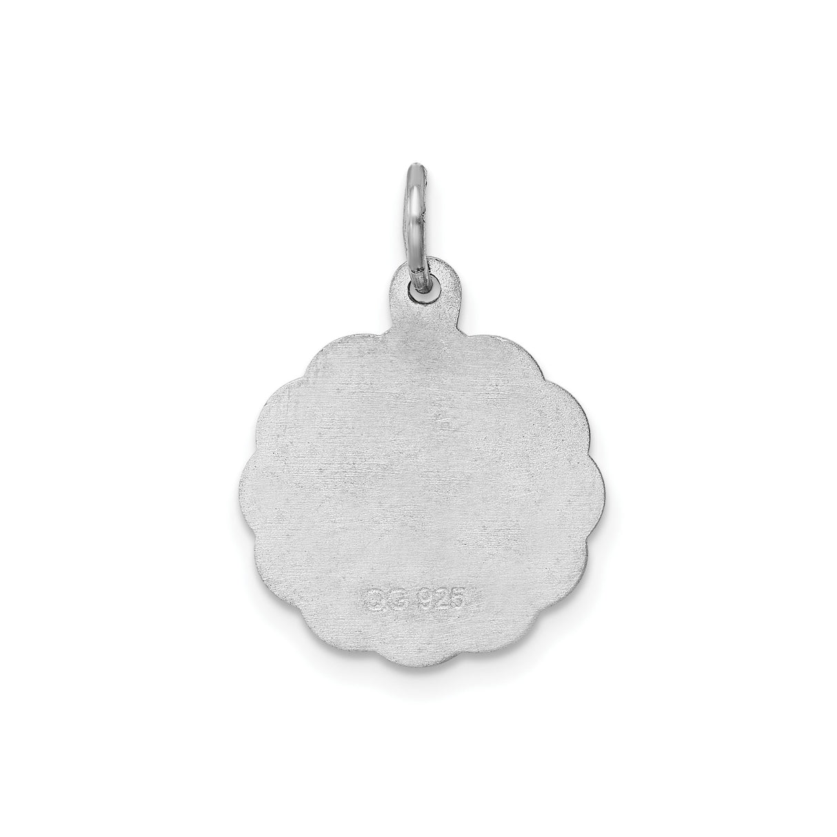 Sterling Silver Baptism Cross Pendant with Scalloped Border and Radiant Lines