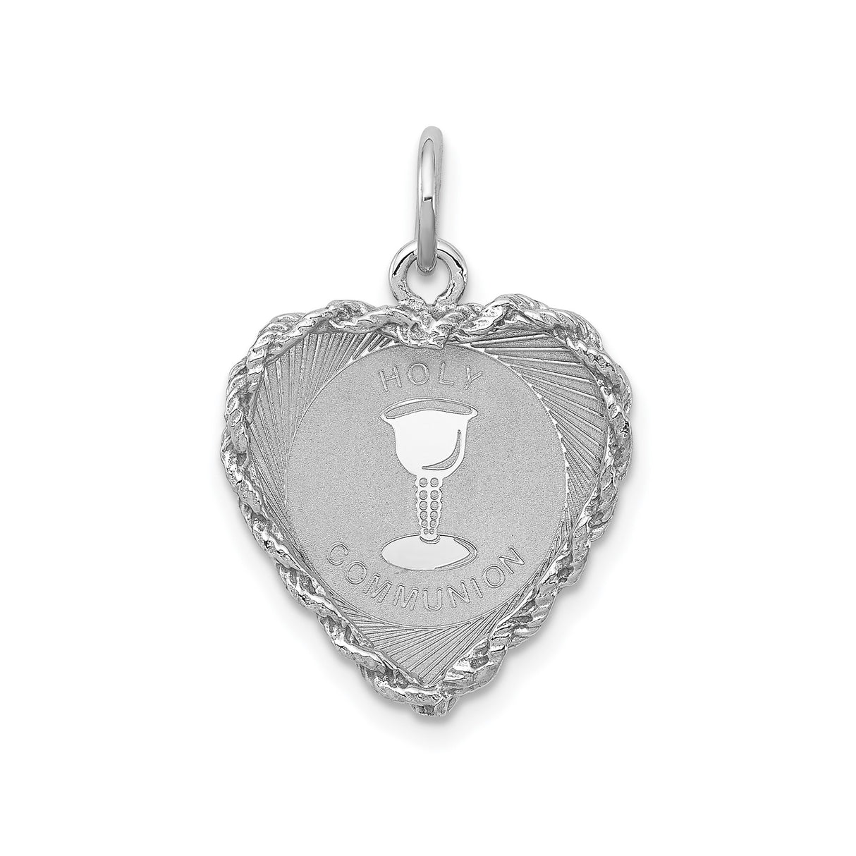 Sterling Silver Heart Pendant with Chalice Engraving, Holy Communion Religious Charm