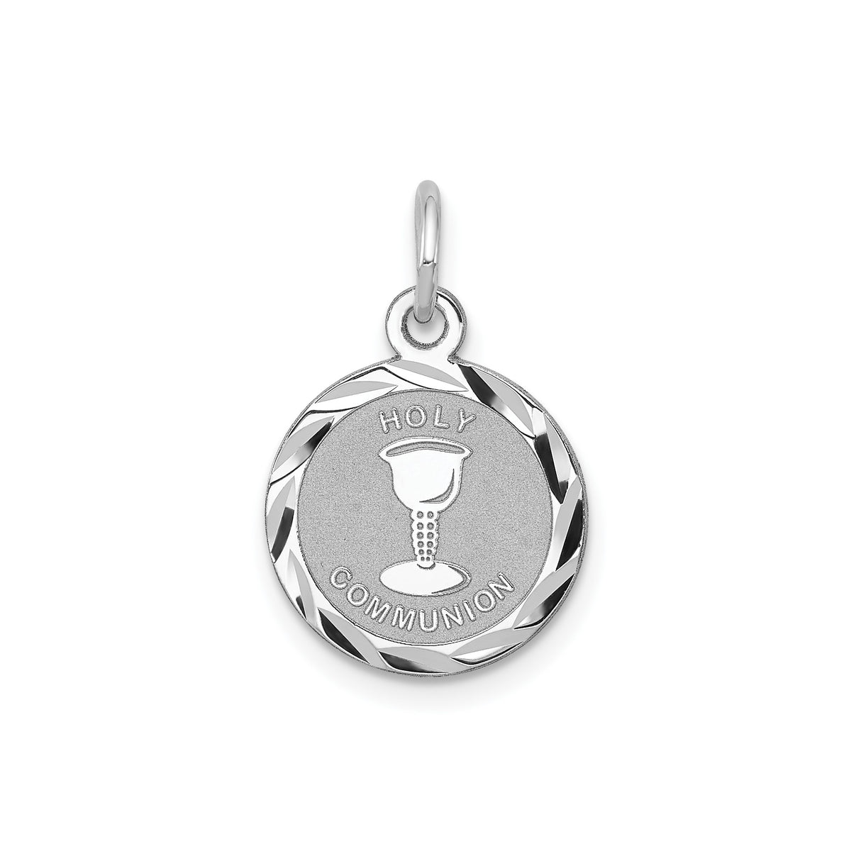 Sterling Silver Communion Pendant with Chalice and Grape Symbols, Textured Religious Medal