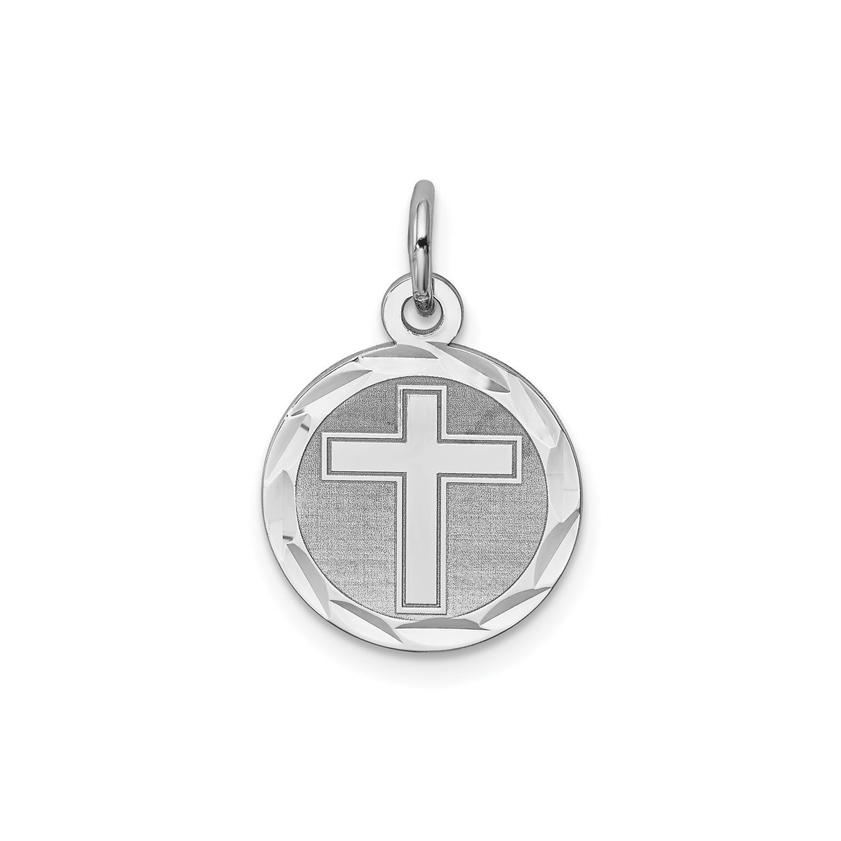 Sterling Silver Cross Pendant with Etched Polished Design and Matte Beveled Edge