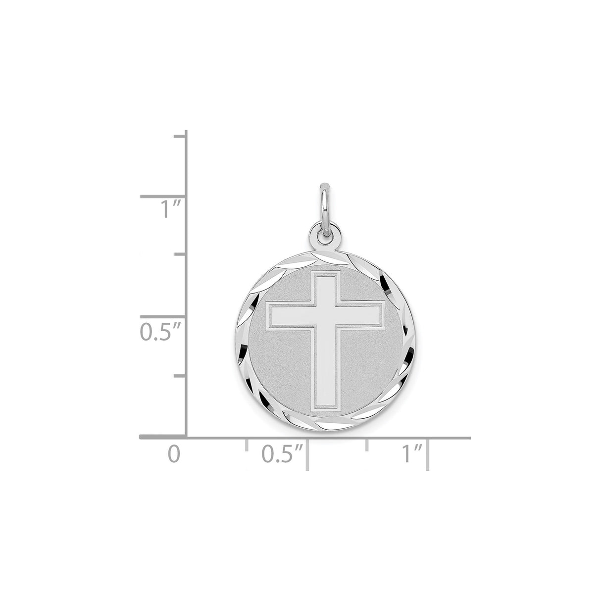 Sterling Silver Cross Disc Pendant with Satin Finish and Beveled Edge Religious Charm