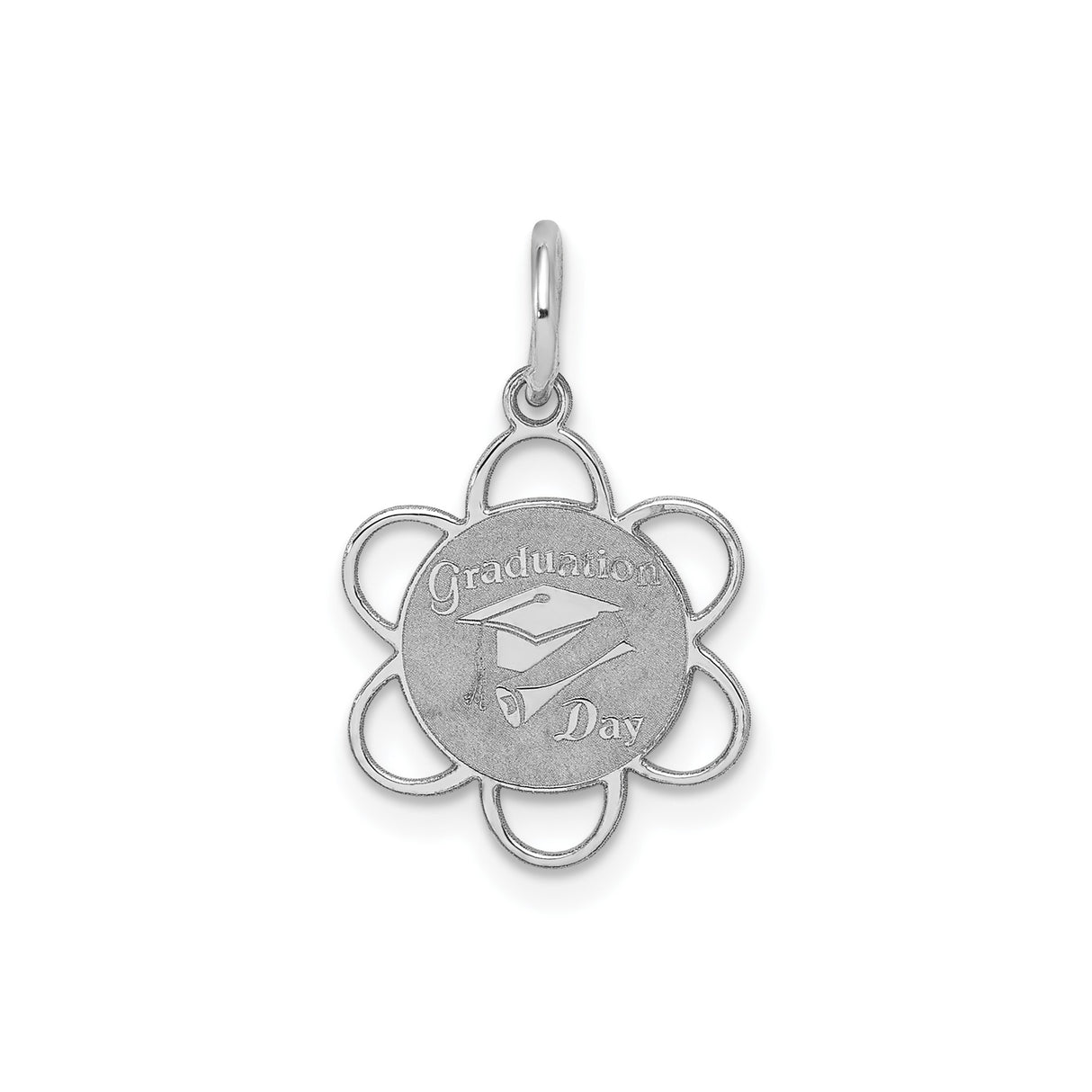 Sterling Silver Flower Shaped Graduation Pendant with Cap and Diploma Symbol