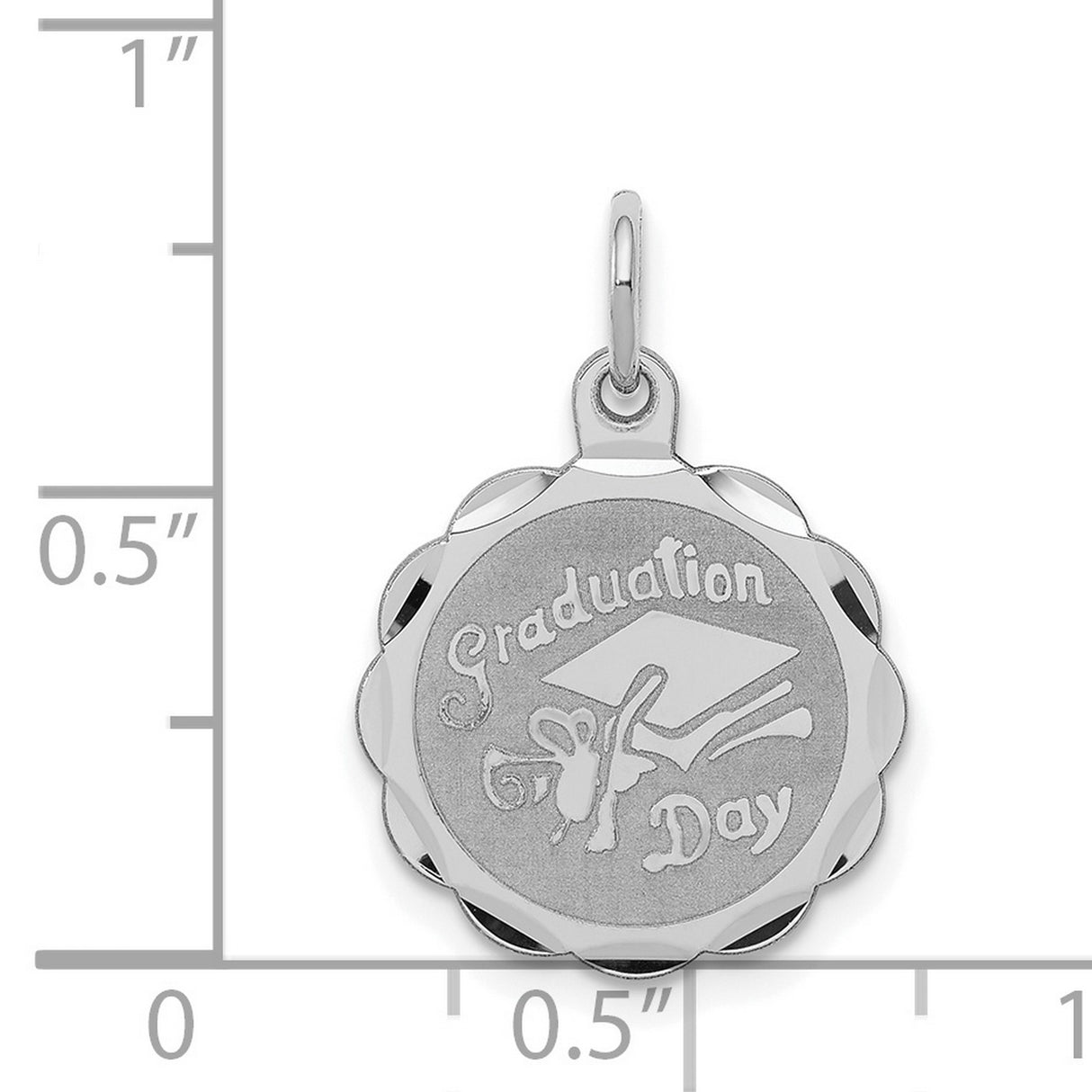 Graduation Day Words with Cap on Round Faceted Charm Pendant in Real 925 Sterling Silver