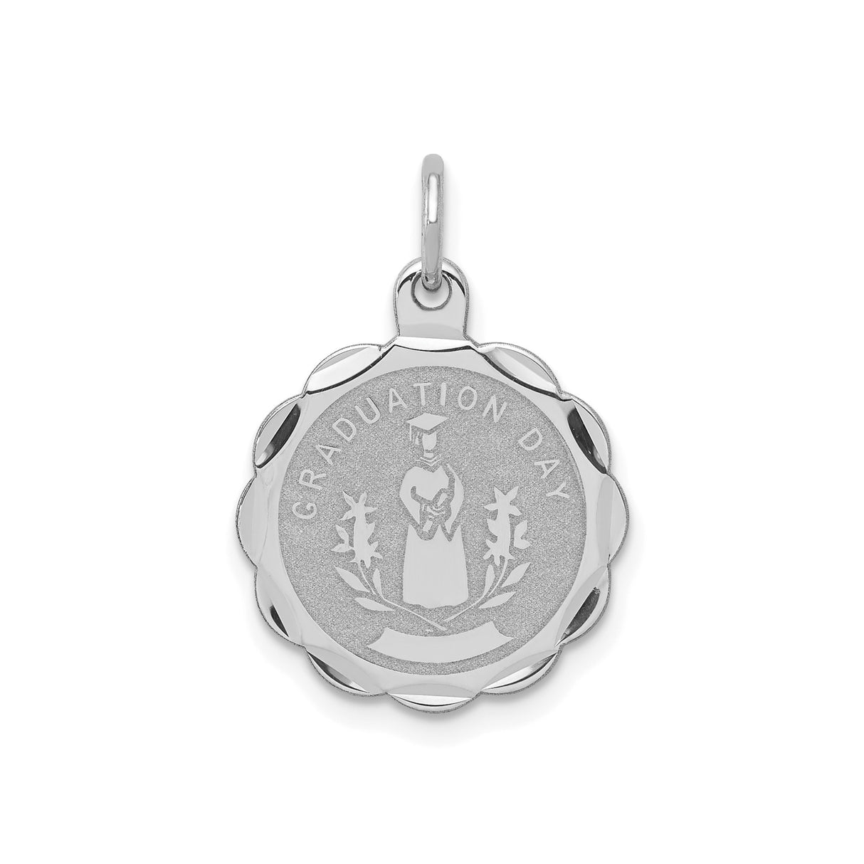 Sterling Silver Graduation Pendant Featuring Graduate in Cap and Gown Holding Diploma