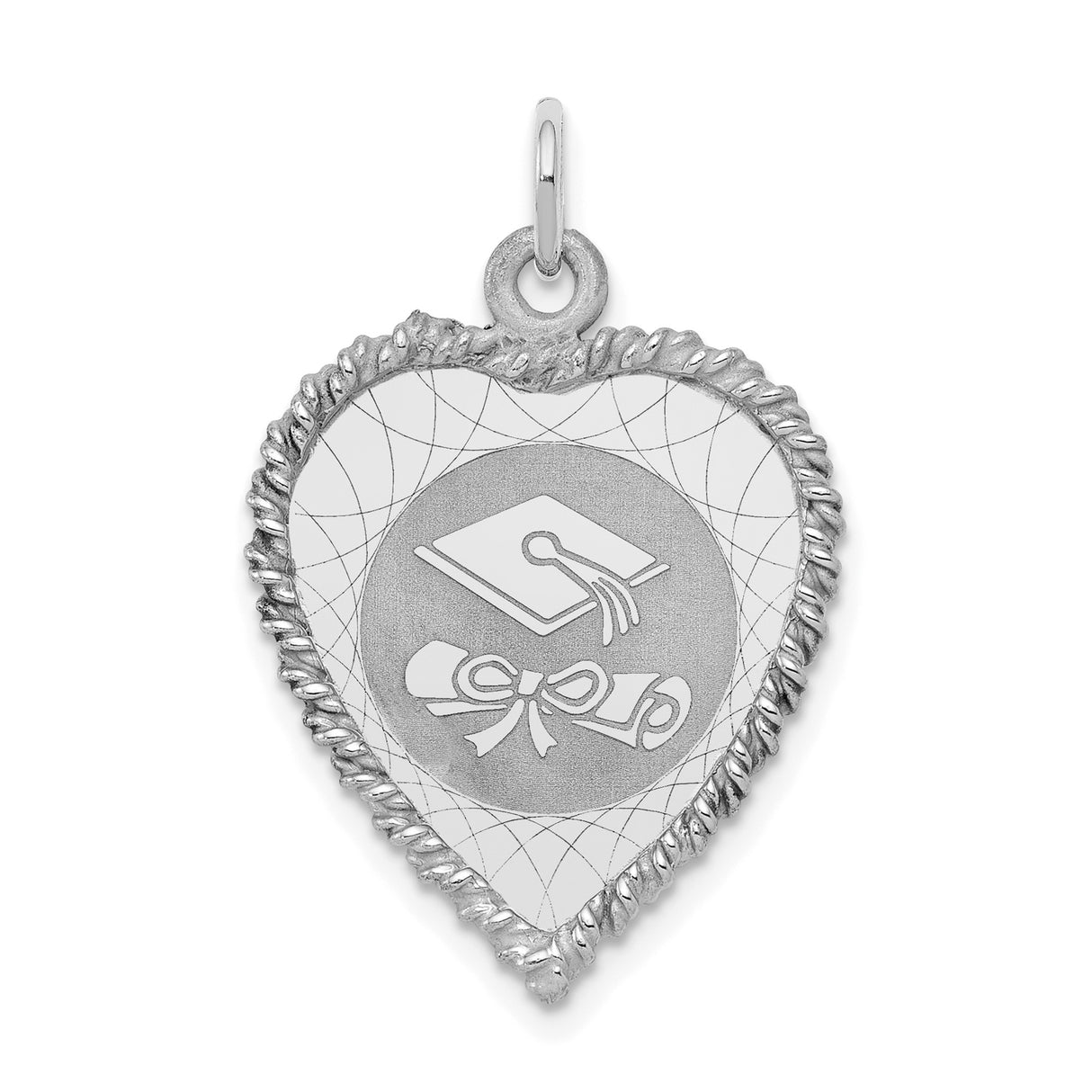 Sterling Silver Graduation Pendant with Heart Shape, Cap and Diploma Design for Women