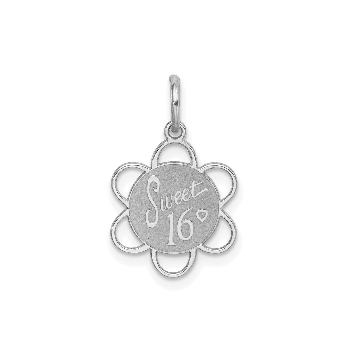 Sterling Silver Sweet 16 Pendant Charm with Heart and Flower Design for Teen Girls