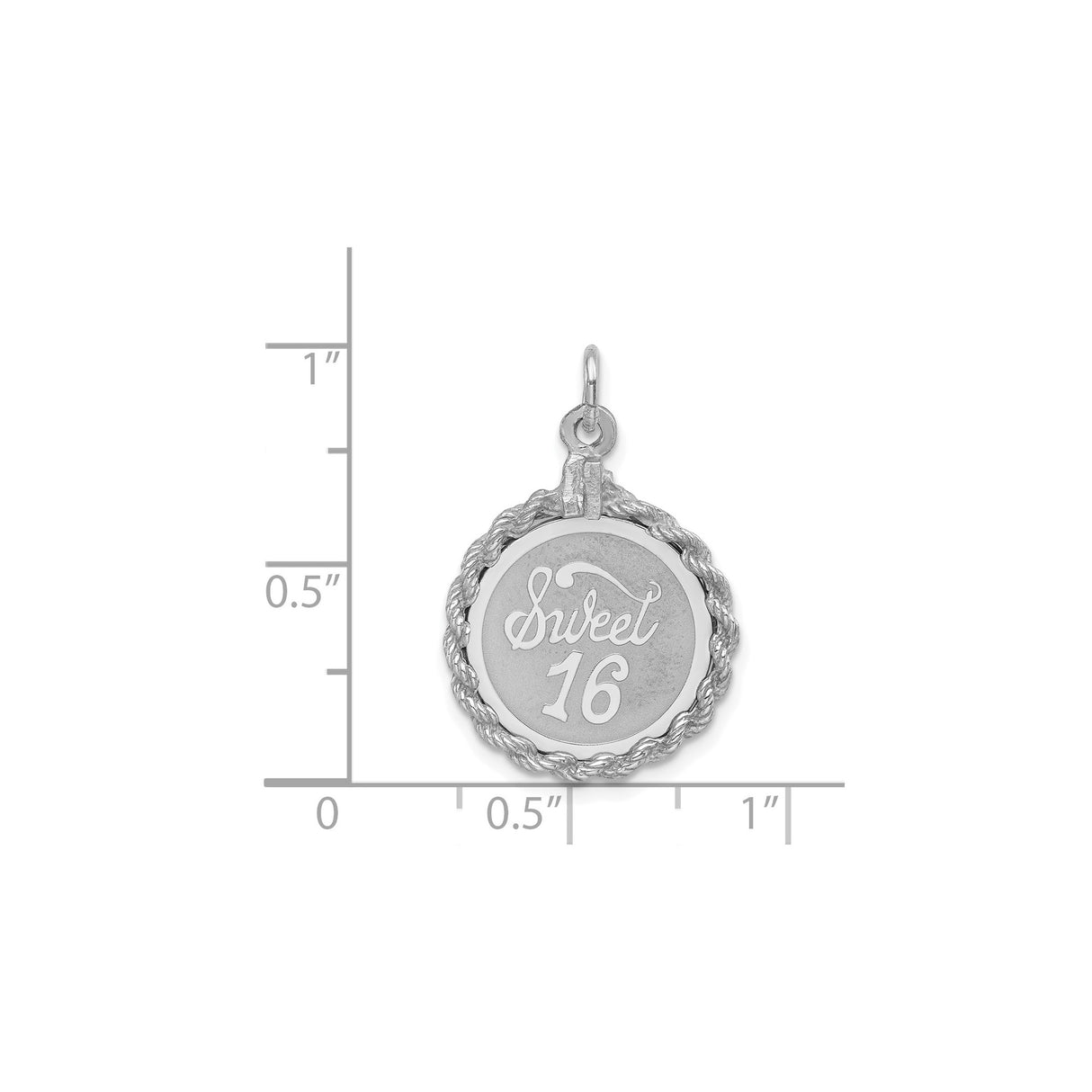 Sterling Silver Sweet Sixteen Pendant with Round Charm and Rope Border Detailing