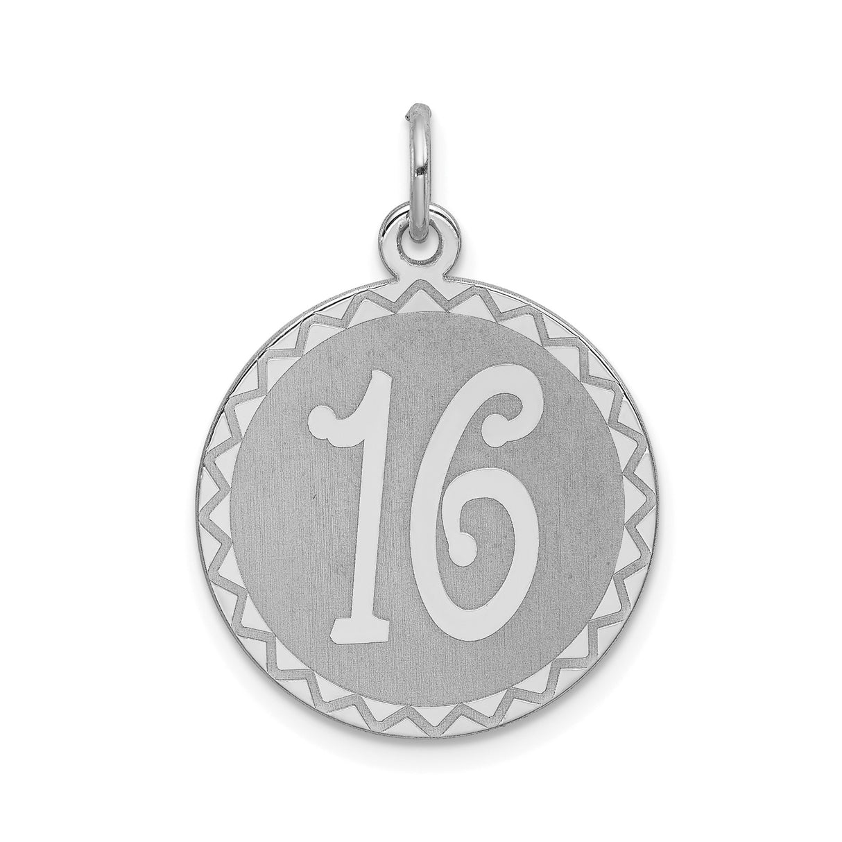Sterling Silver Sweet Sixteen Round Pendant with Geometric Border Charm for Teen Girl
