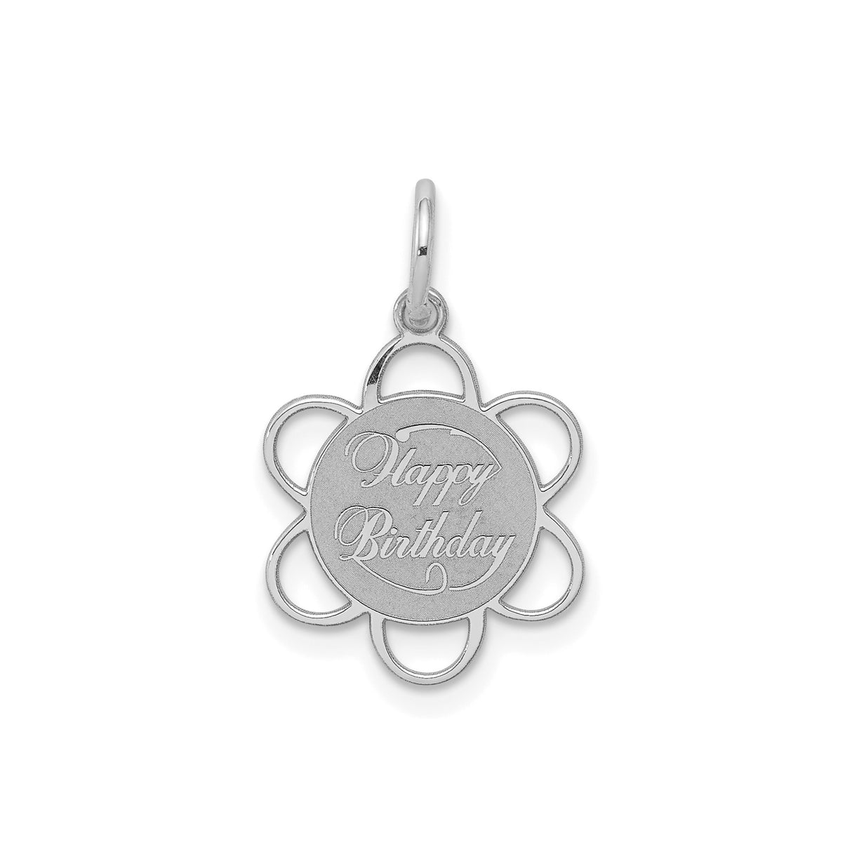 Sterling Silver Flower Pendant with Happy Birthday Message, Floral Design Charm for Women
