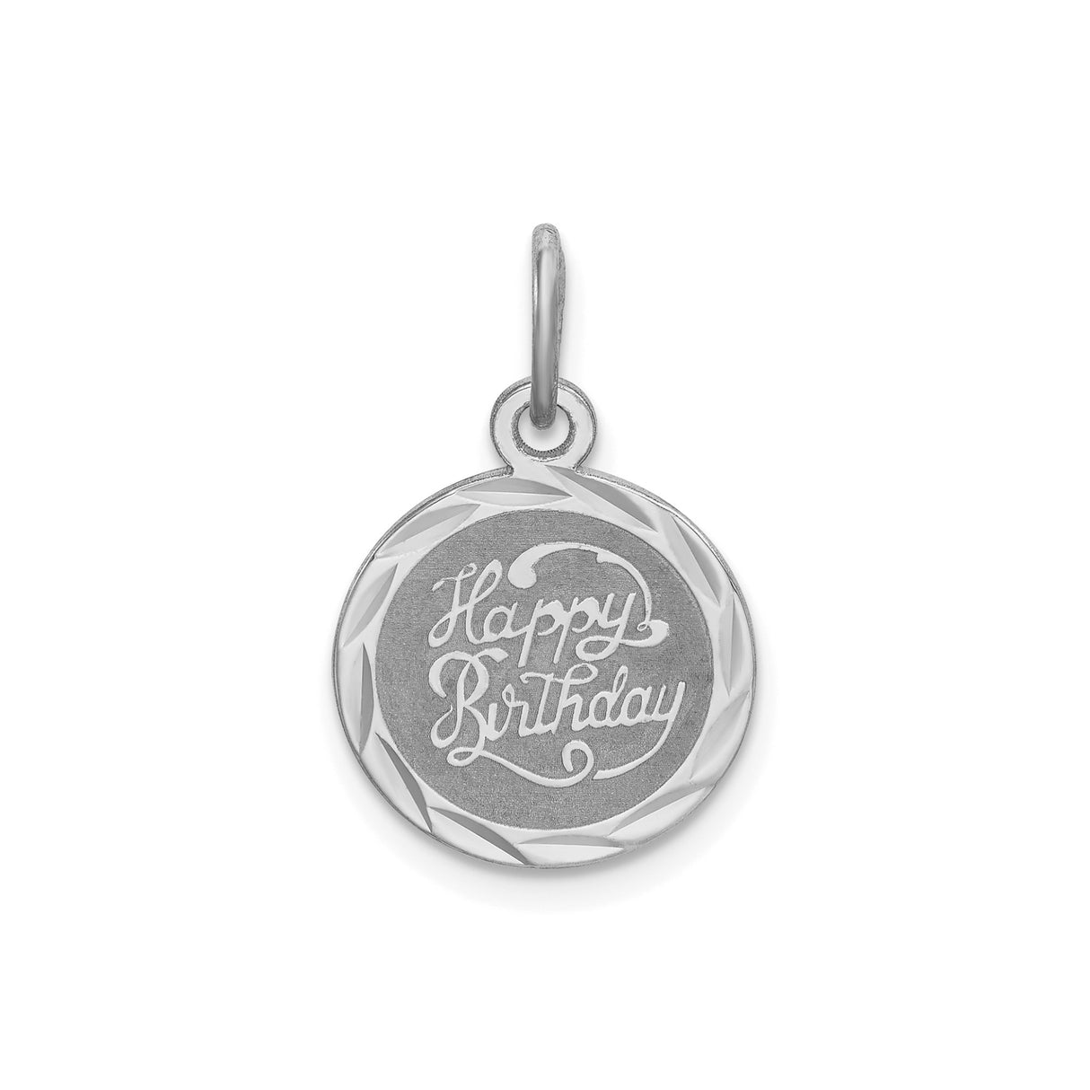 Sterling Silver Happy Birthday Disc Pendant Charm with Diamond Cut Border
