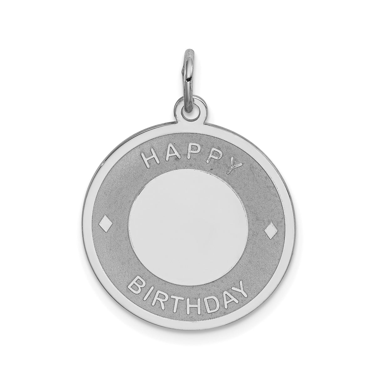 Sterling Silver Round Pendant with Happy Birthday Engraving, Diamond Accent, Unisex Charm