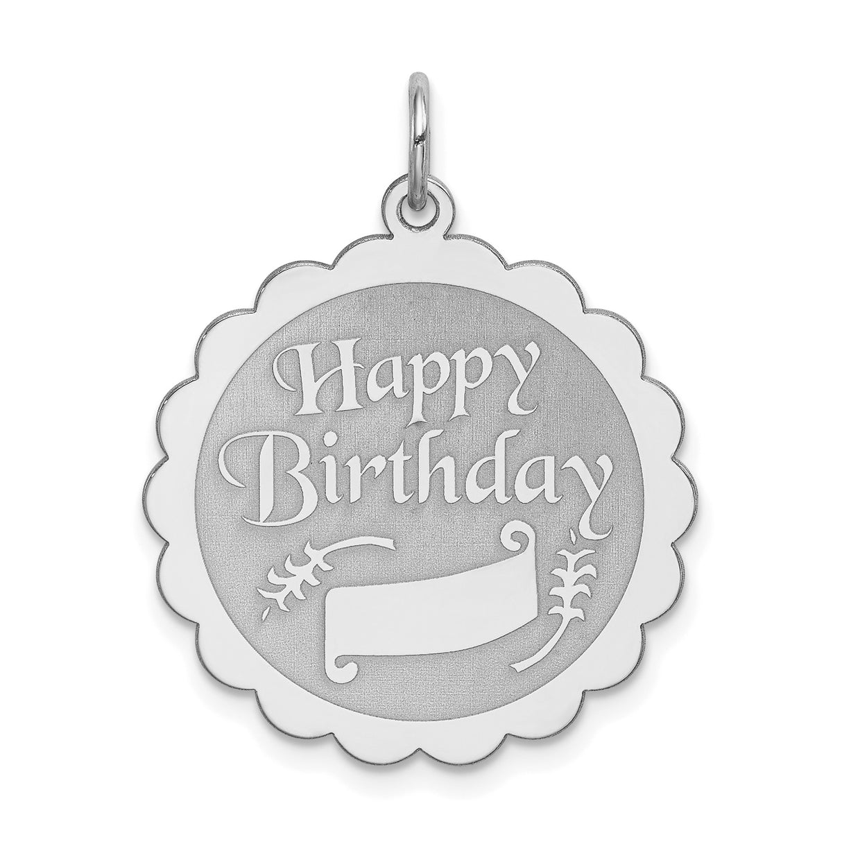 Sterling Silver Birthday Pendant with Floral Engraving and Scalloped Edge Design
