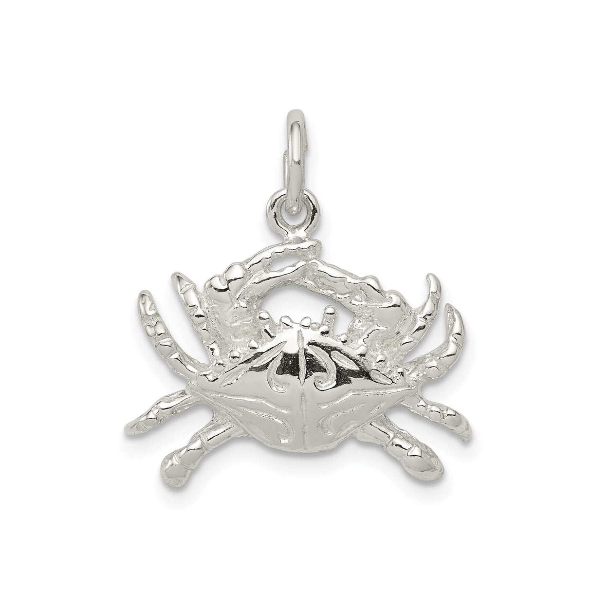 Sterling Silver Crab Pendant Charm with Detailed Claws, Nautical Ocean Theme