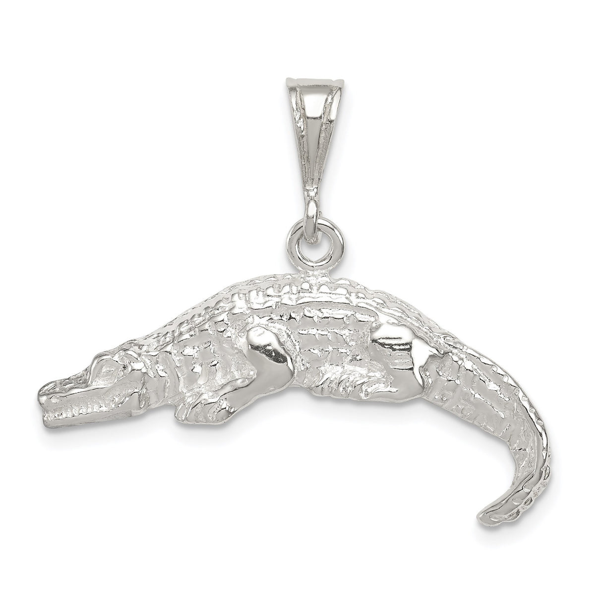 Sterling Silver Alligator Pendant, Detailed Reptile Design, Animal Totem Jewelry for Men and Women