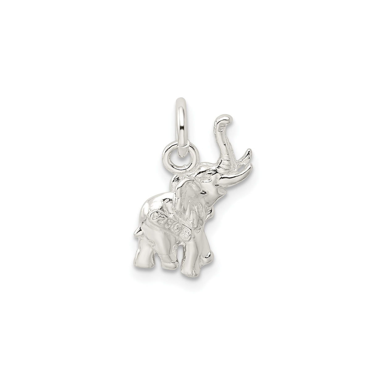Sterling Silver Elephant Pendant Charm with Raised Trunk Symbolizing Luck and Wisdom