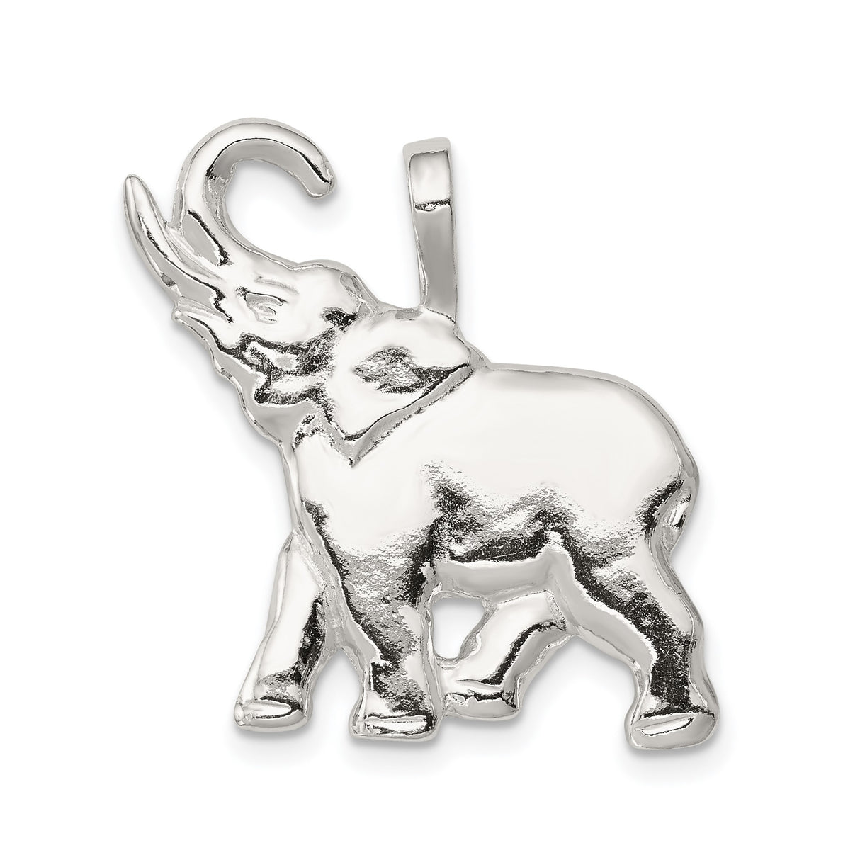 Sterling Silver Elephant Pendant with Raised Trunk Symbolizing Strength and Wisdom