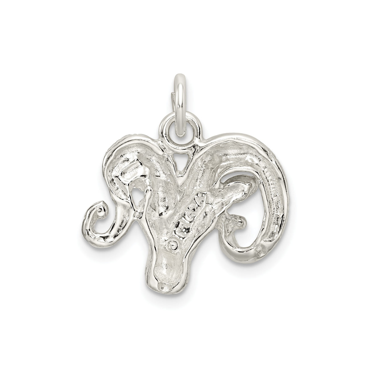 Sterling Silver Ram Head Pendant with Curled Horns, Aries Zodiac Symbol Jewelry
