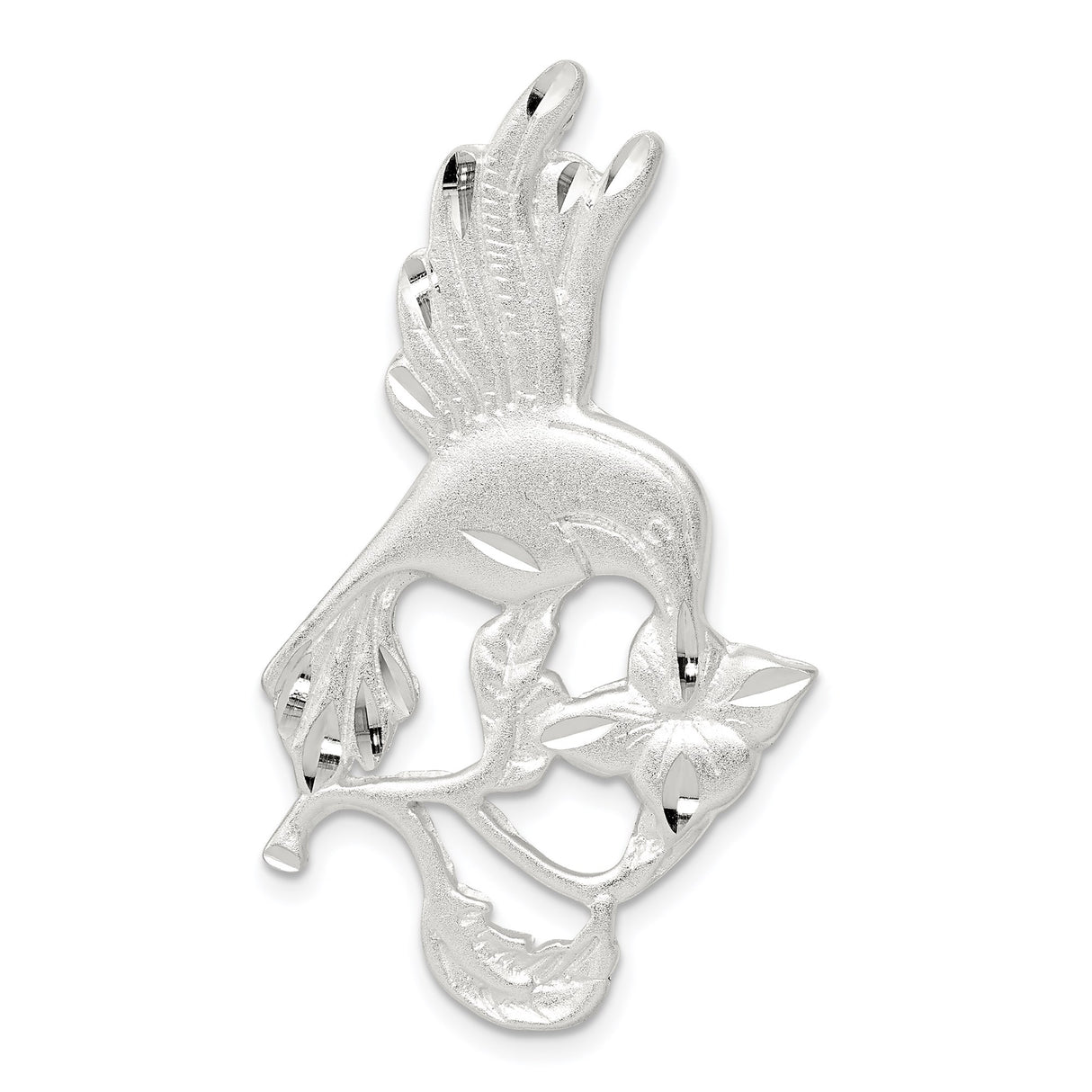 Sterling Silver Hummingbird Pendant with Flower Design, Nature-Inspired Bird Jewelry for Women