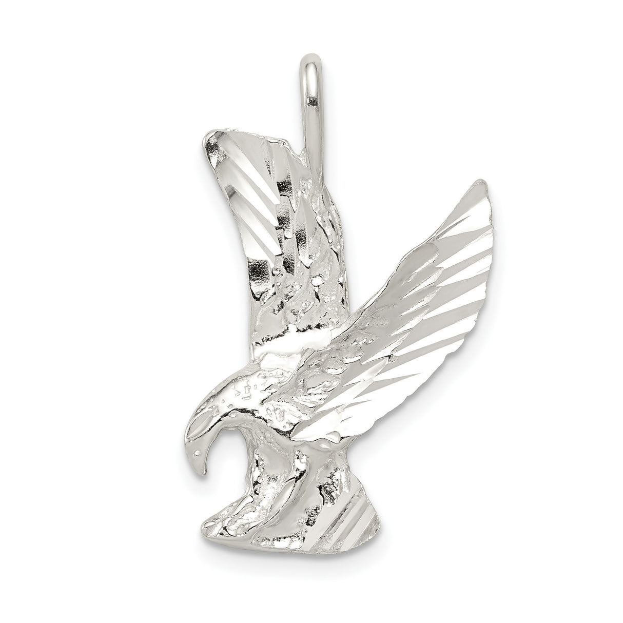 Sterling Silver Eagle Pendant with High Polish Flying Eagle Design for Men or Unisex Wear