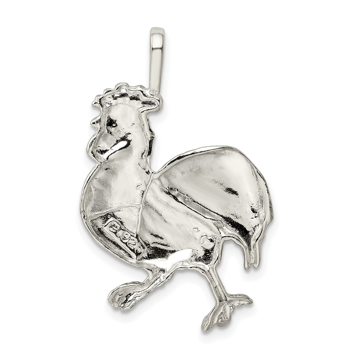 Sterling Silver Rooster Pendant with Detailed 3D Design, Symbol of Confidence and Awakening