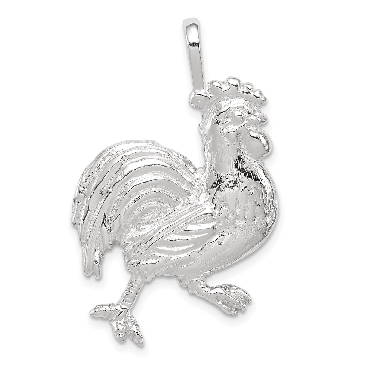 Sterling Silver Rooster Pendant with Detailed 3D Design, Symbol of Confidence and Awakening