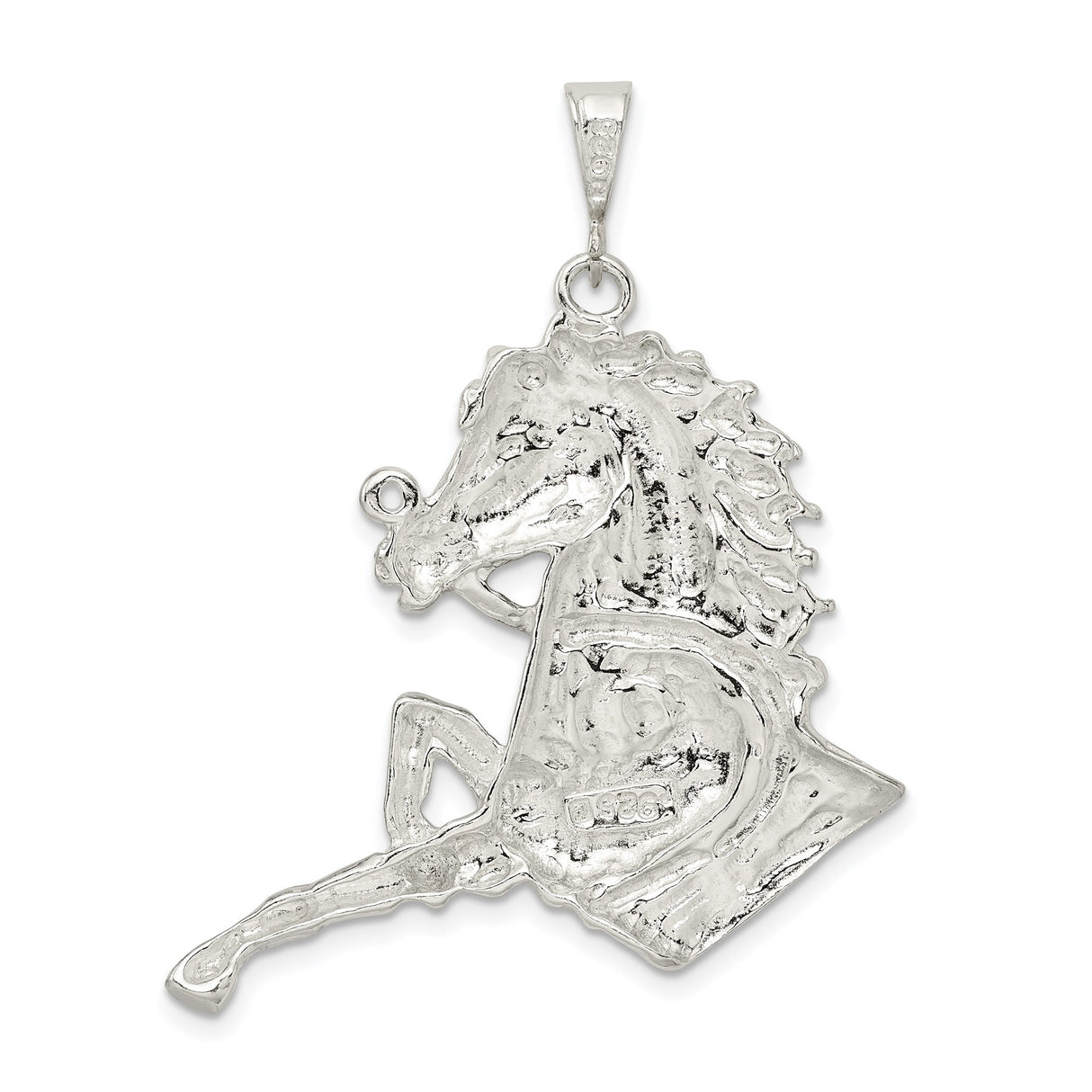 Sterling Silver Horse Head Pendant with Rearing Stallion Design, Western Cowboy Style