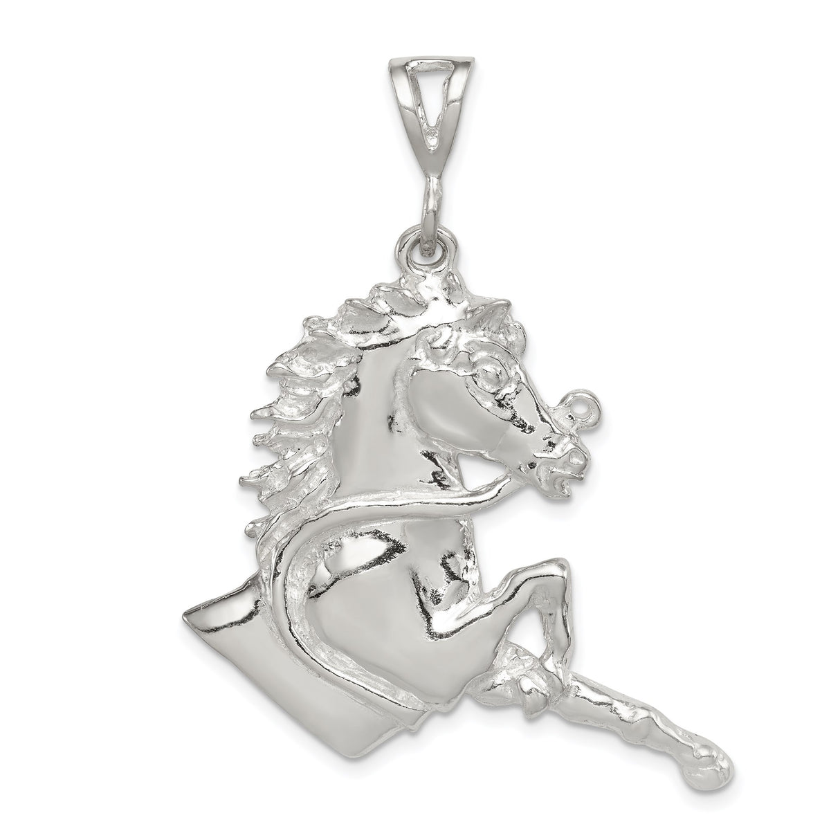 Sterling Silver Horse Head Pendant with Rearing Stallion Design, Western Cowboy Style