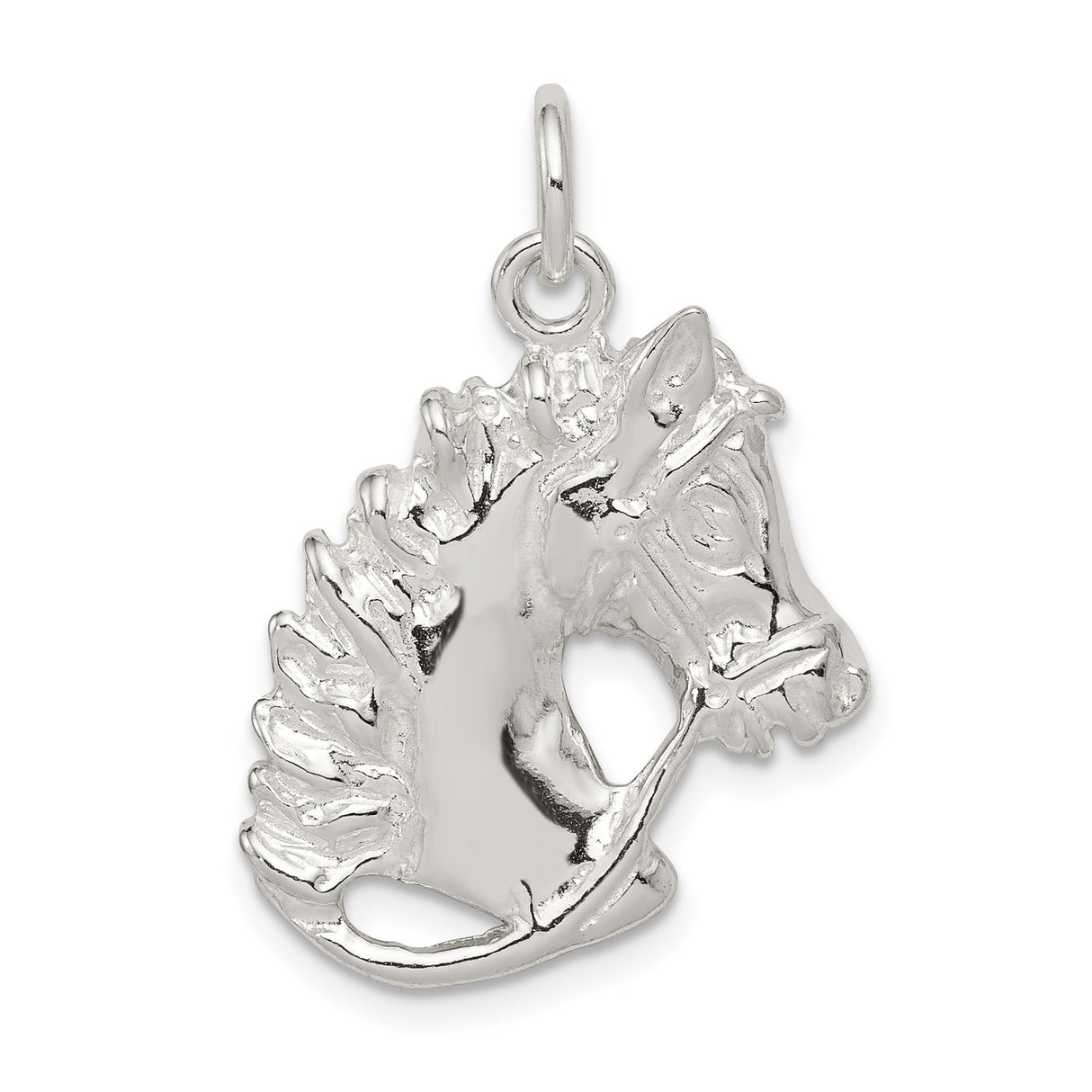 Sterling Silver Horse Head Pendant with Mane and Bridle Detail, Equestrian Jewelry