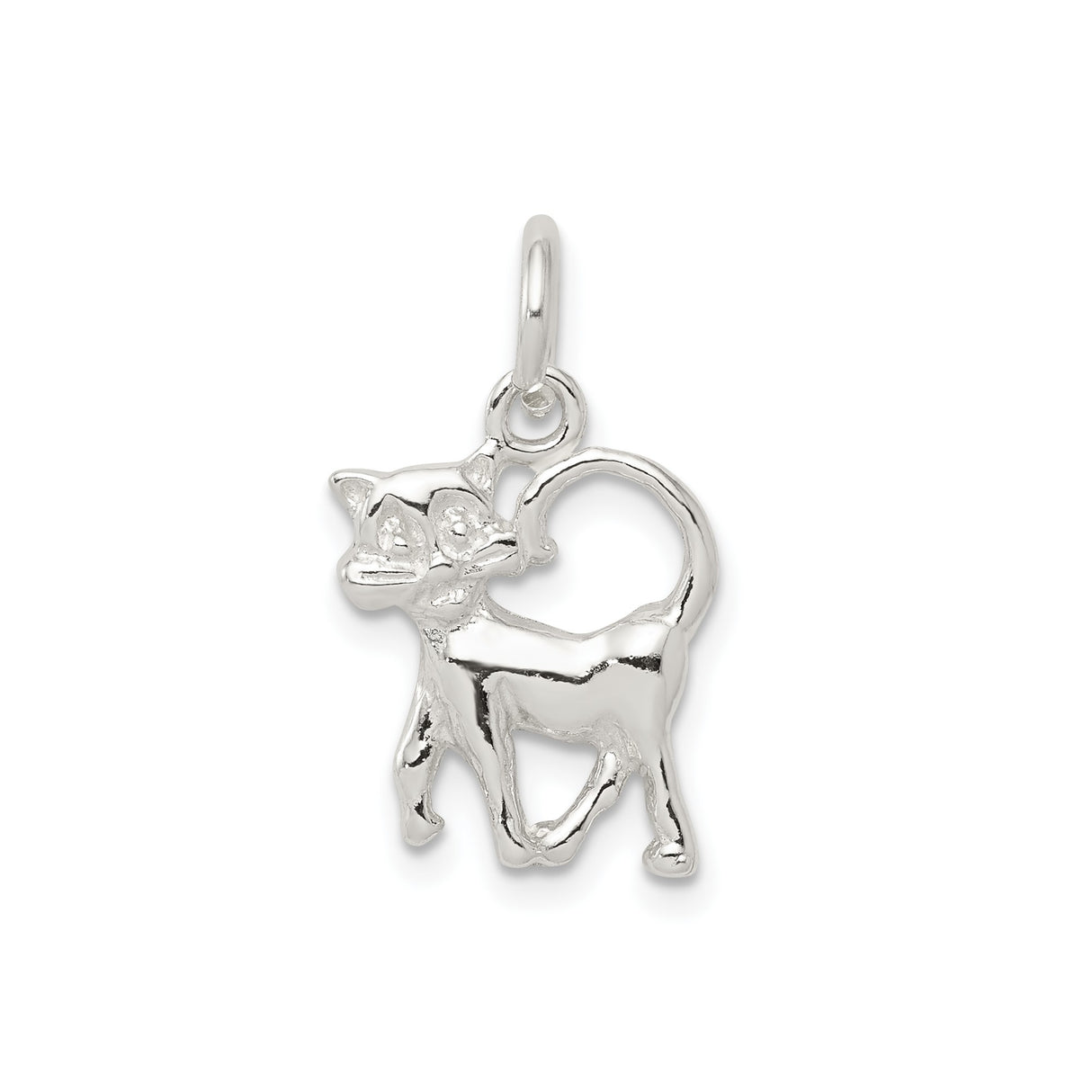 Sterling Silver Cat Pendant with Curled Tail and Arched Back Design
