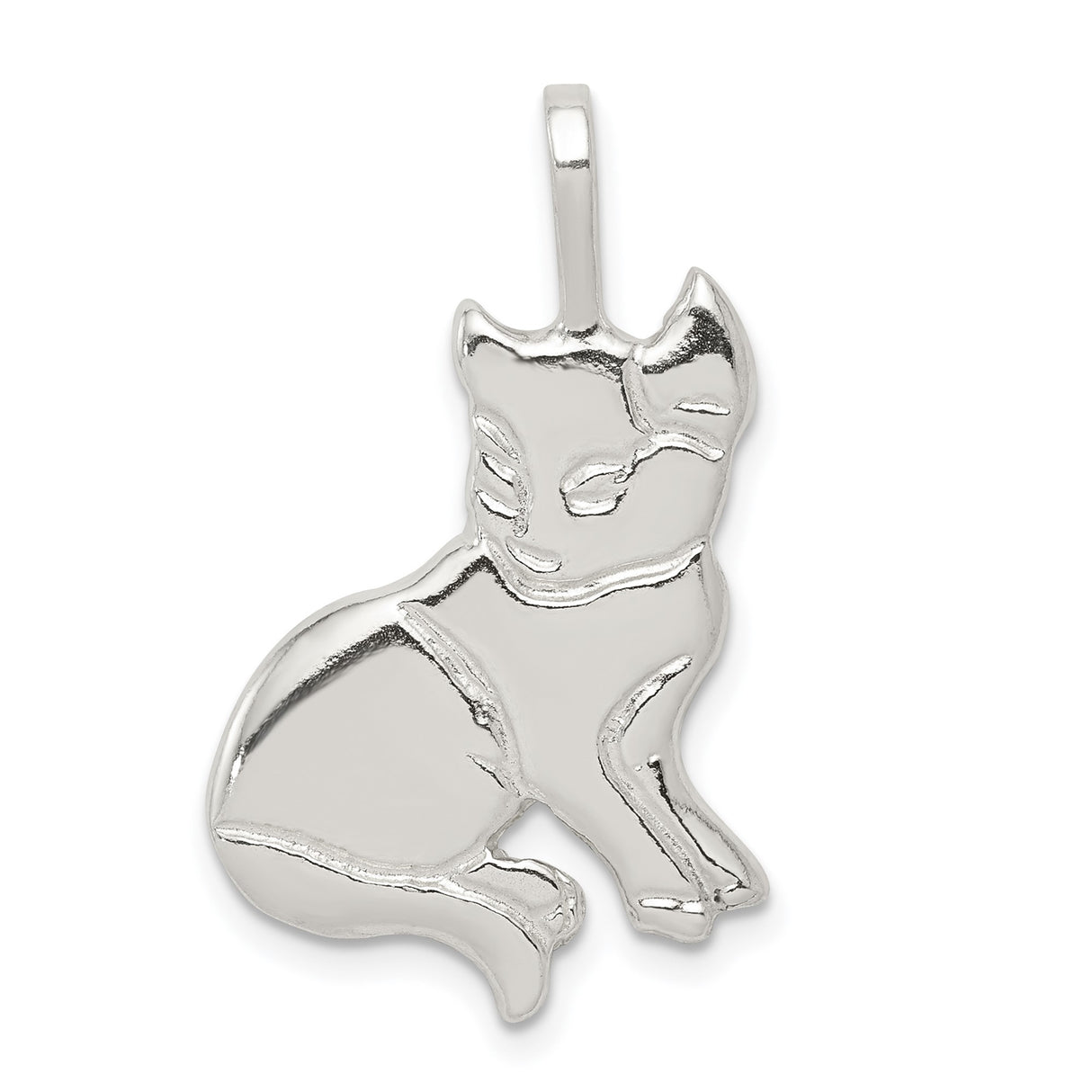 Sterling Silver Cat Pendant with Minimalist Sitting Feline Design for Women or Unisex Wear