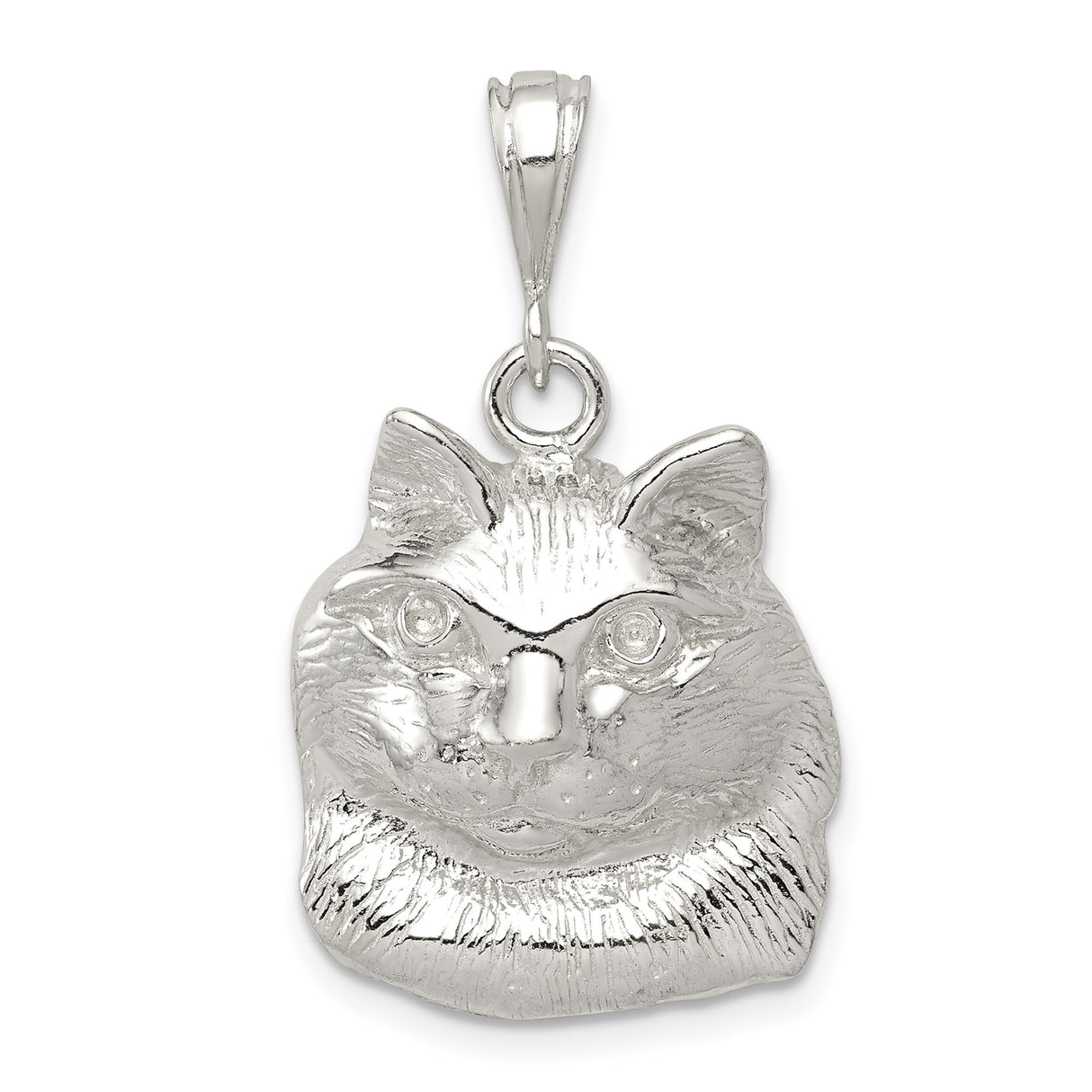 Sterling Silver Cat Face Pendant with Detailed Feline Design, Pet Memorial Jewelry for Women