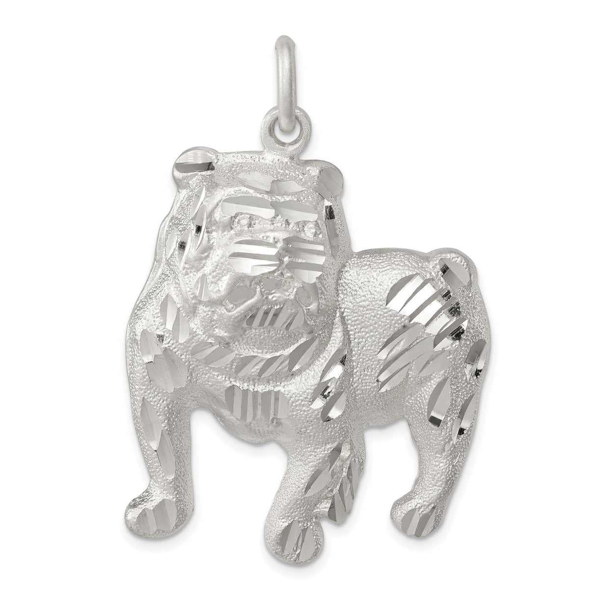 Sterling Silver Bulldog Pendant Charm, Textured and Polished Dog Jewelry for Women or Unisex Wear