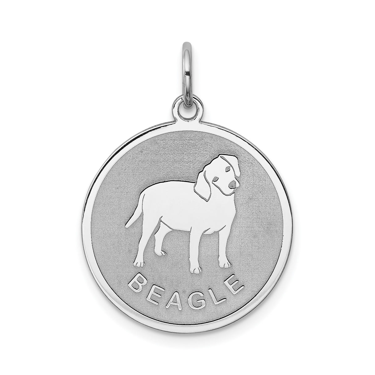 Sterling Silver Beagle Dog Pendant with Silhouette and Breed Name